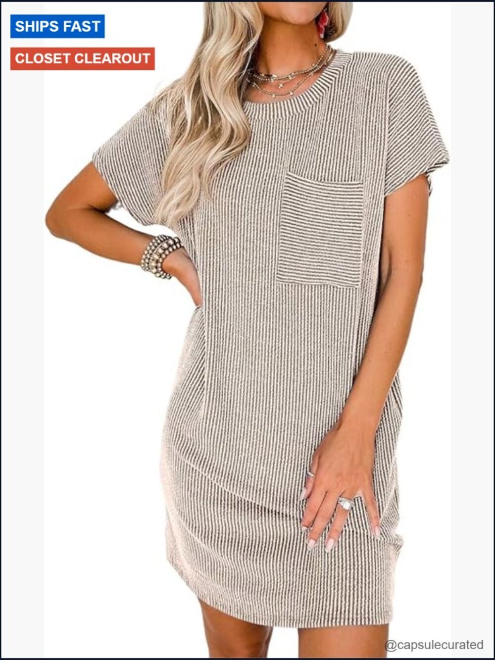 Casual Summer Crewneck Short Sleeve Ribbed Mini Tshirt Dress XS-3XL